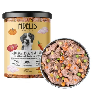 Kip met zoete aardappel, wortel en appel